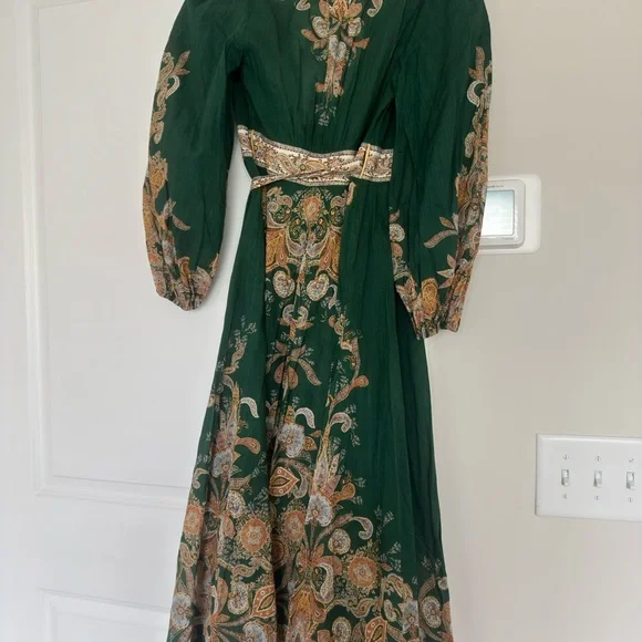 green emerald velvet dress Green Paisley Ottie Plunge Midi Dress